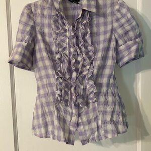 VINTAGE Moda International Purple Ruffled Puff Sleeve Blouse